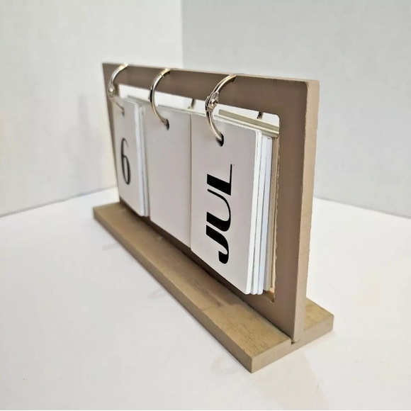 Neutral Tranquility Perpetual Calendar Metal & Wood Black White Brown Tabletop - Picture 4 of 9